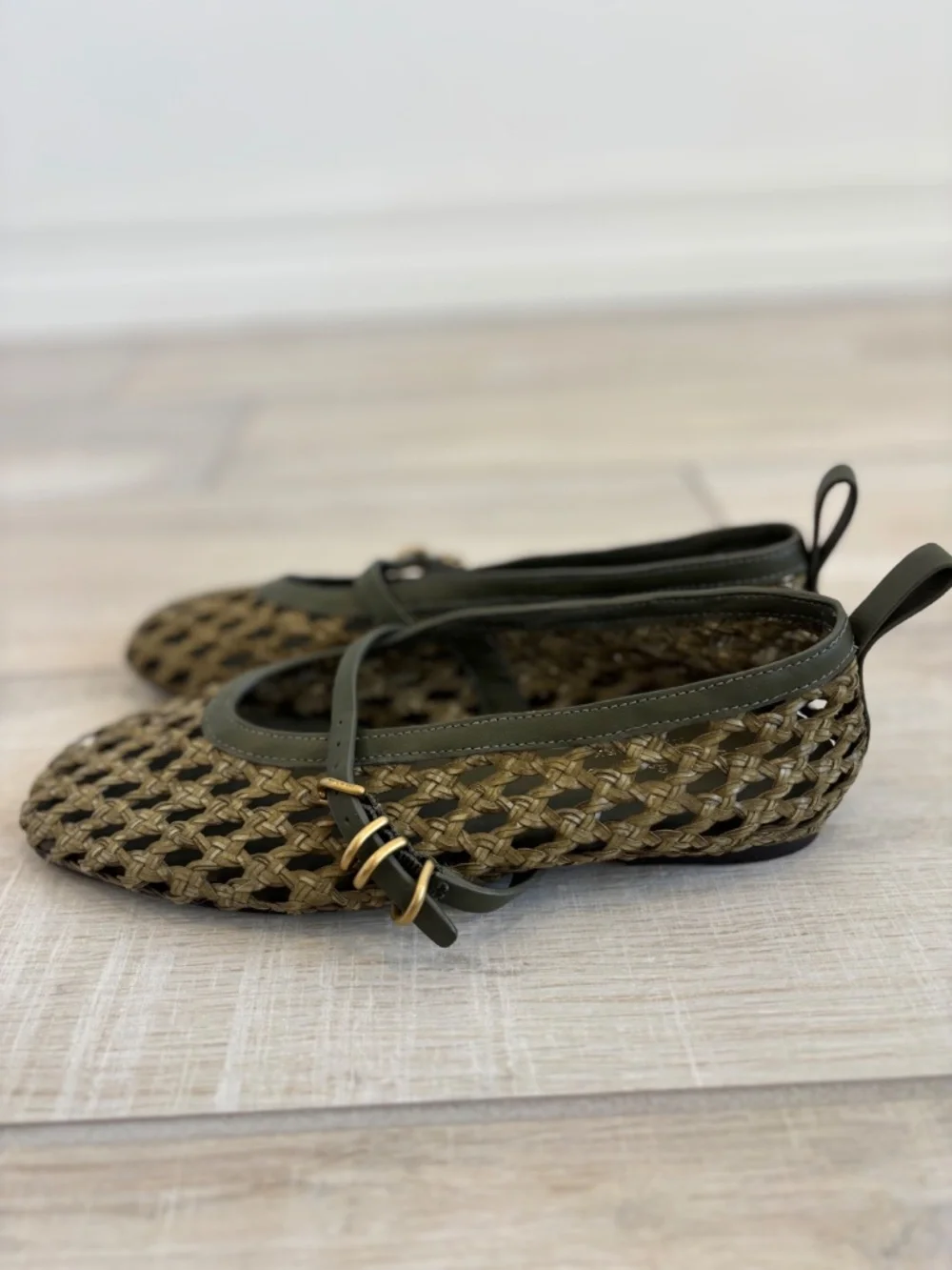 rag & bone Spire Woven Mary Jane Flats Loden Green Sz 37 US 7 - Picture 2 of 12